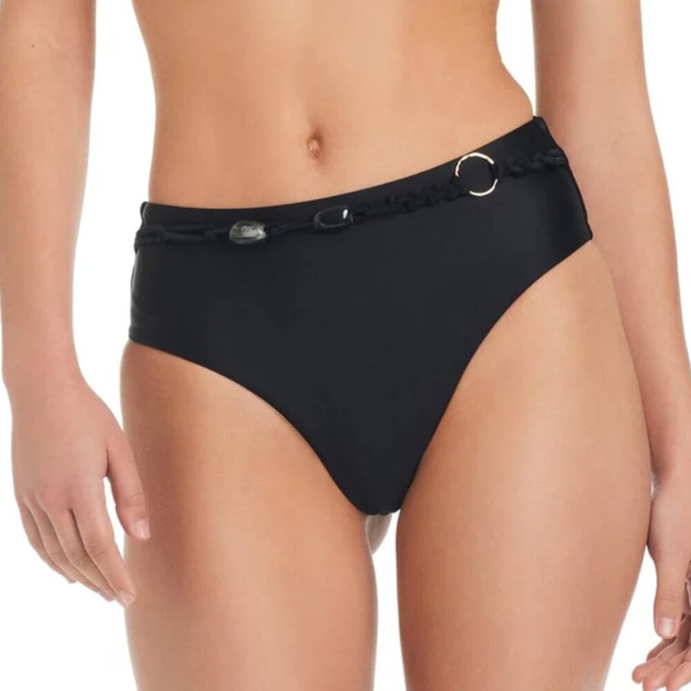 Red Carter Shine Solids O-Ring High Waisted Bikini Bottom Sz L